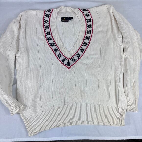 Vintage 90s LizSport Cotton Sweater Size Large Classic Preppy Knit V Neck - Picture 1 of 7